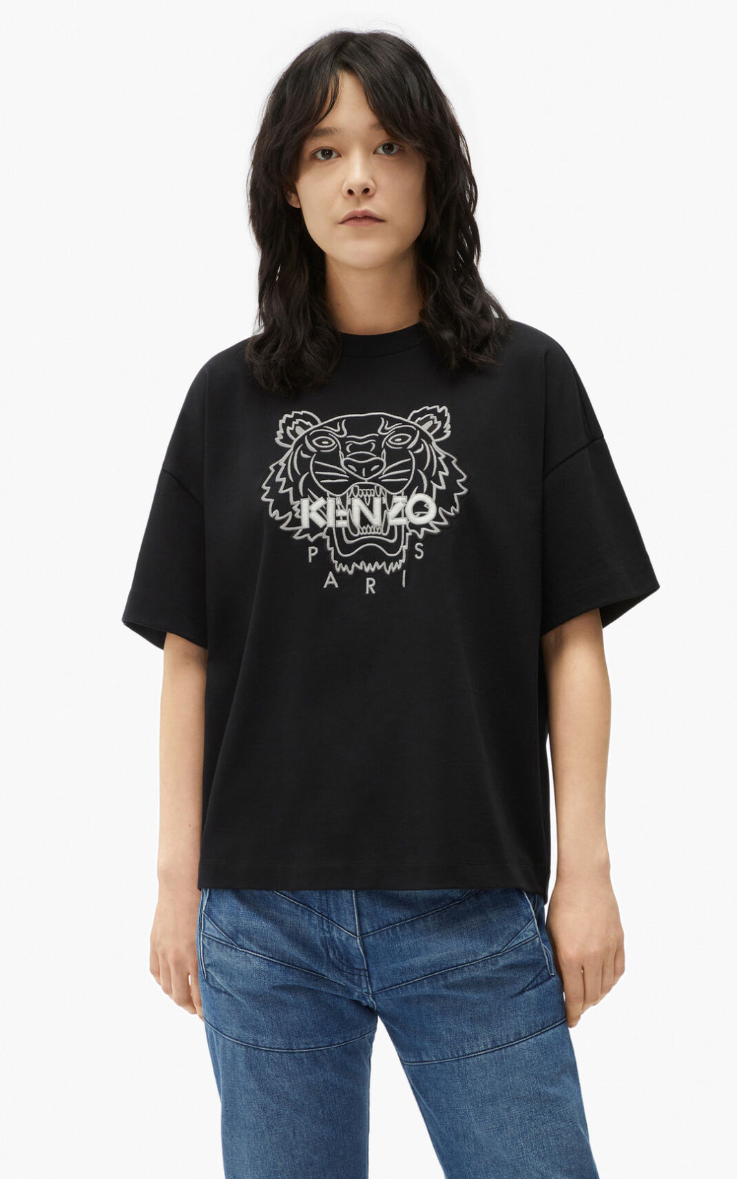 Kenzo Tiger boxy Camisetas Mujer Negras | 9805731-DK